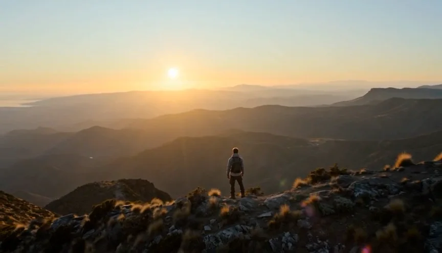 Seedance 2.0: a hiker on a mountain ridge at sunrise